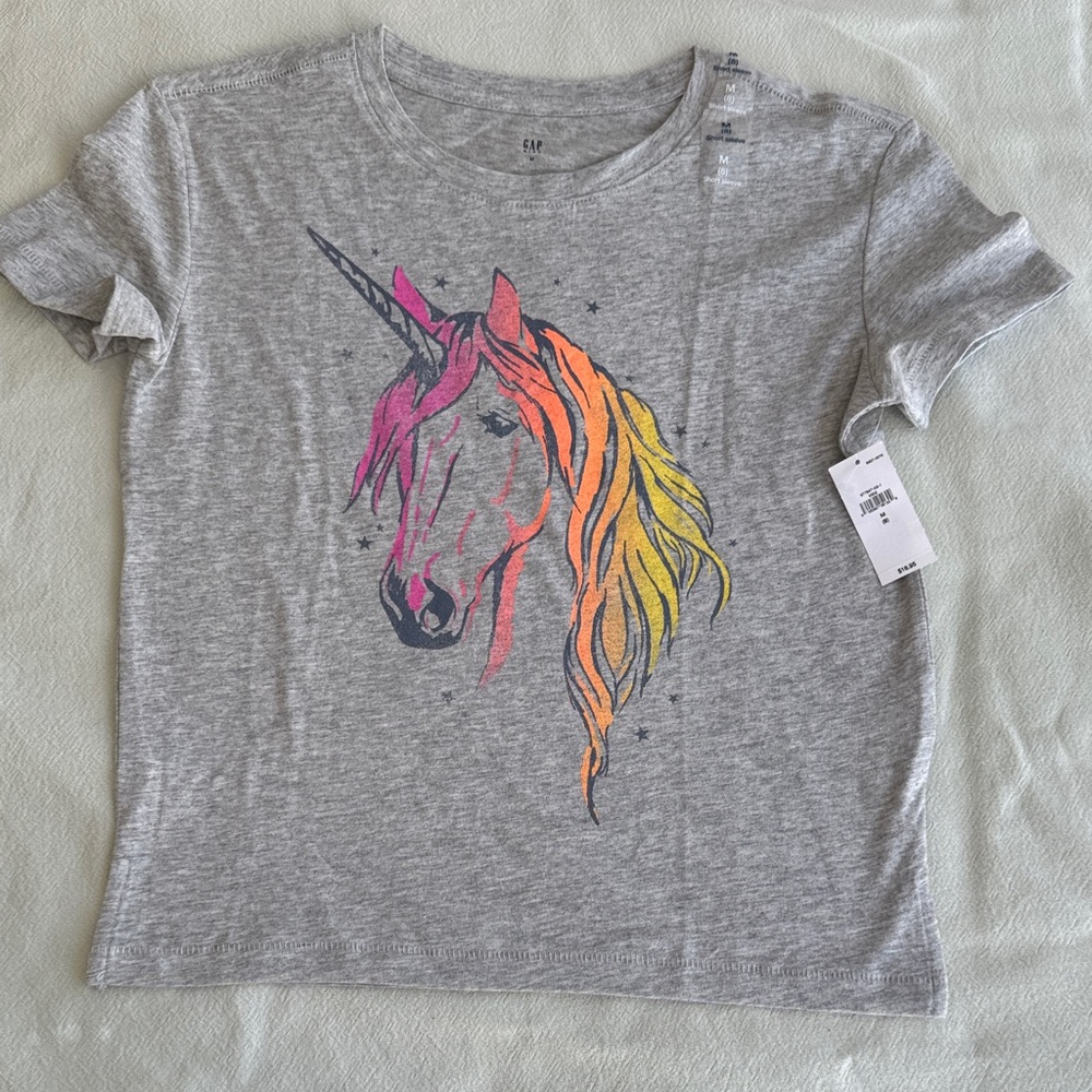 GAP Gray Tee with Vibrant Unicorn Print